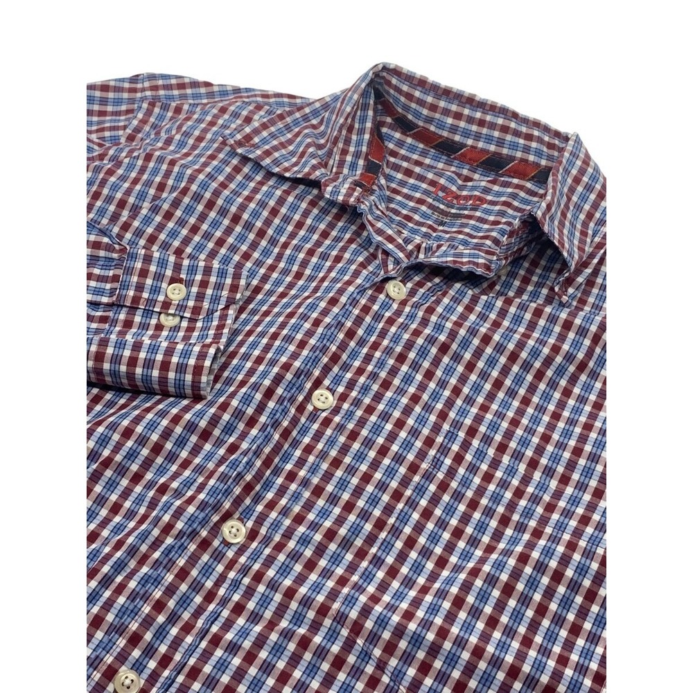 Izod Men's Long Sleeve Button Down Cotton Shirt Blue Maroon White Plaid Size M
